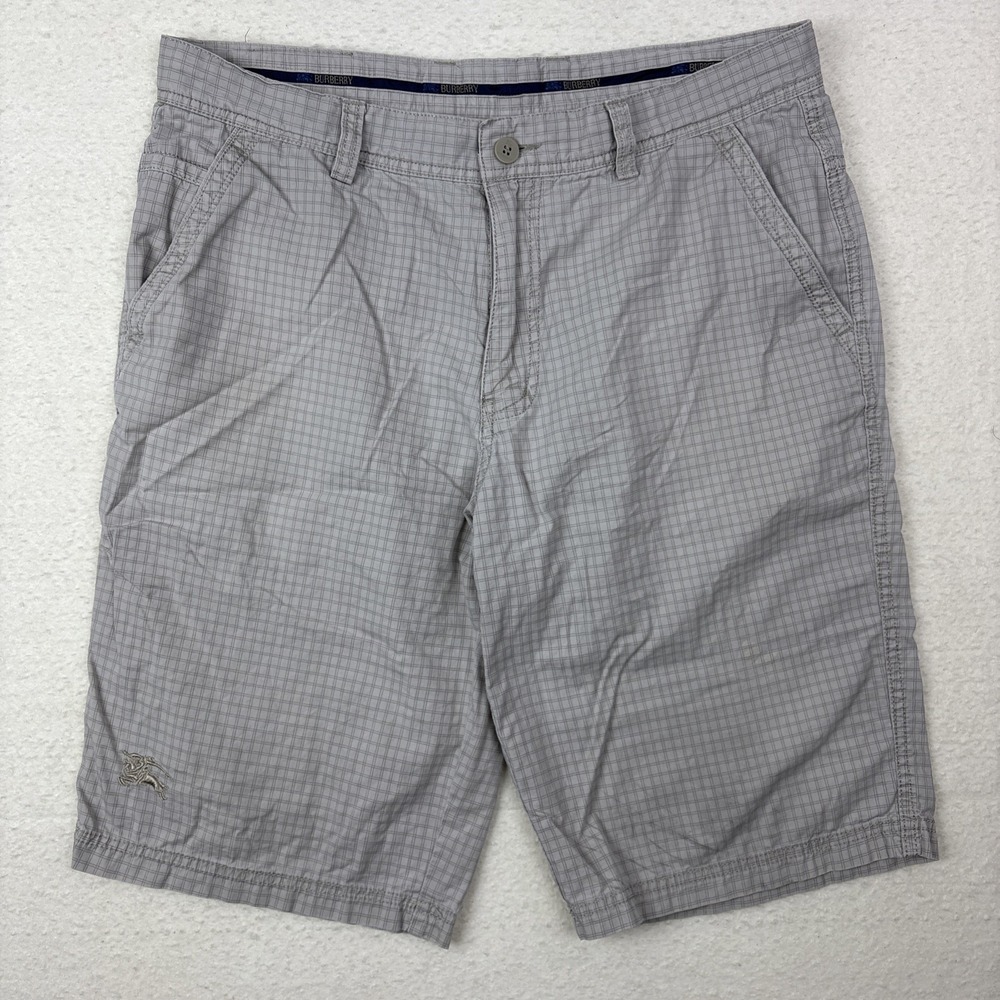 Vintage Burberry Brit Gray Plaid Cotton Shorts Mens 35 Check Designer FLAWED